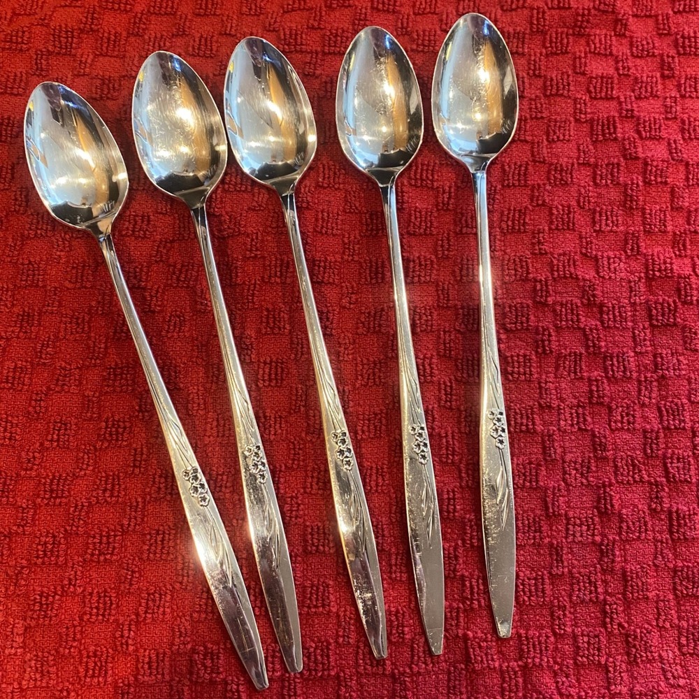 Oneida Community Enchantment Gentle Rose Iced Tea Spoons Silverplate 5pc